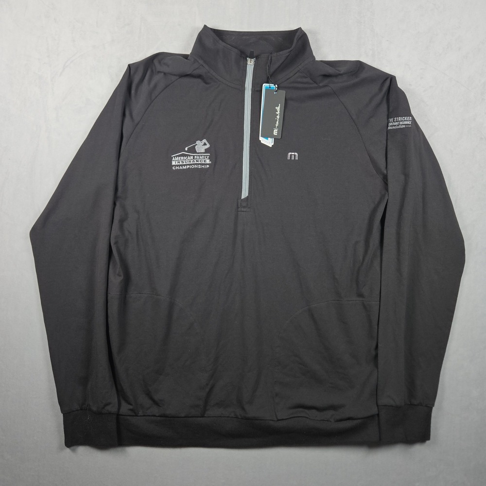 NEW TravisMathew Sweatshirt Mens Large Black Strangelove 1/4 Zip Emboridered